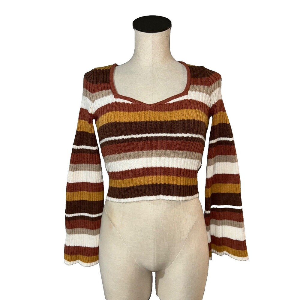 Hollister Women’s Sweetheart Neck Cropped Cotton Blend Ribbed Sweater size XS